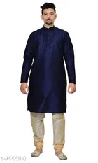 Dupion Silk Solid Kurta with Pyjama for Men 
