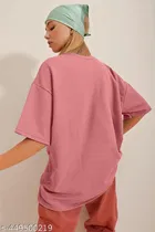 Cotton Blend Printed T-shirt for Women, Pink 