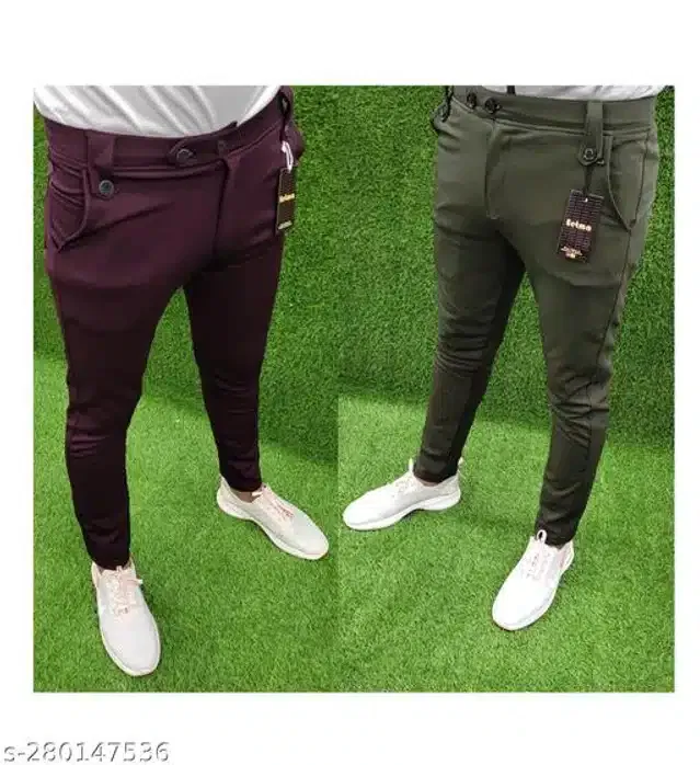 Lycra Track Pants for Men (Green & Wine, 28) (Pack of 2)