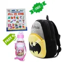 Combo of Fabric School Bag, Water Bottle with All in One Book for Kids 