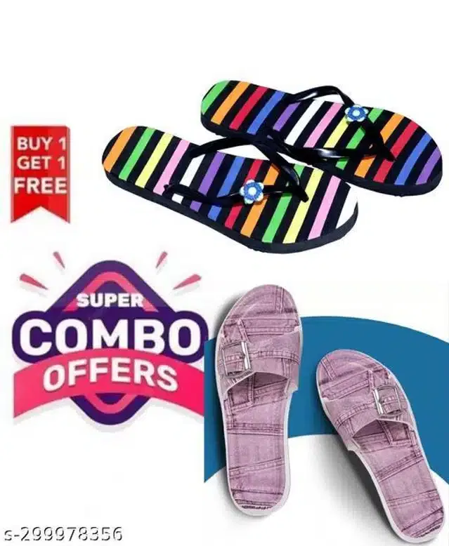 LifeO Slippers With Sliders for Women (Multicolor, 4) (Set of 2)