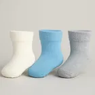 Cotton Spandex Ankle Length Anti Skid Socks for Kids (Multicolor, Pack of 3)