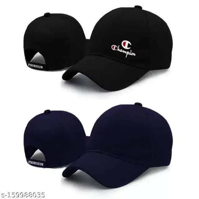 Cotton Cap for Men & Women (Black & Navy Blue, Pack of 2)