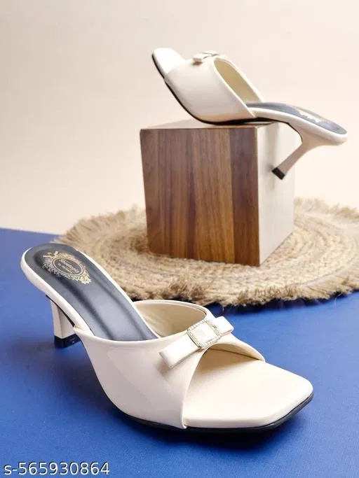 Shoetopia Open Toe Patent Leather Heel Sandals Cream (IND-8)