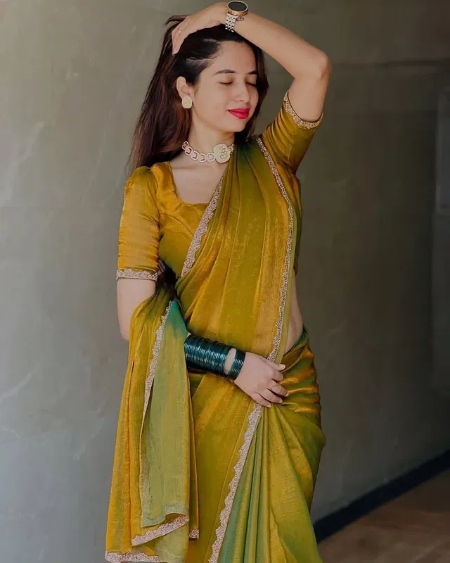 Satin Solid Saree for Women, Gold (6.3 m)