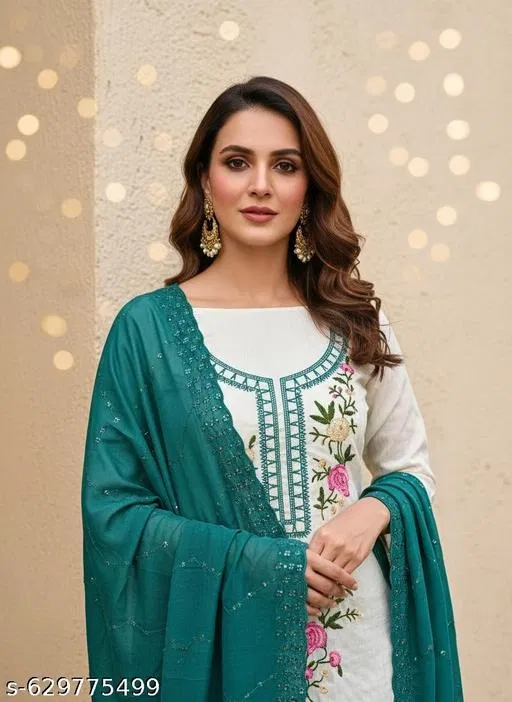 Embroidered Floral Patiala Suits for Women (Multicolor, 6.45 meter (XL)