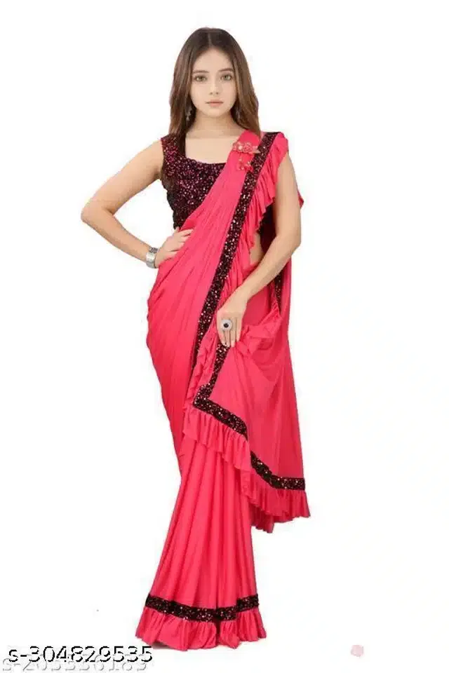 Ready to Wear Saree for Girls (Pink, 10-11 Years)