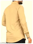 Cotton Blend Solid Shirt for Men, Cream 