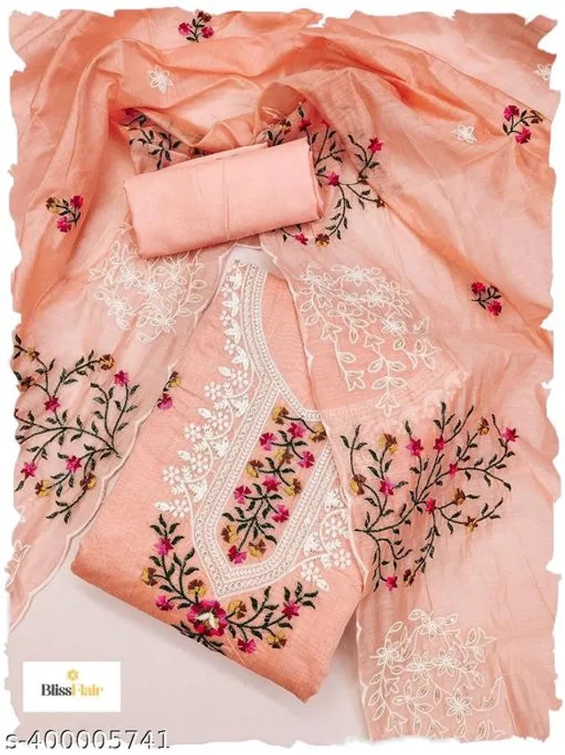 Embroidered Unstitched Suit for Women (Peach, 2.25 m)
