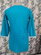 Cotton Chikankari Short Kurti for Women, Blue 