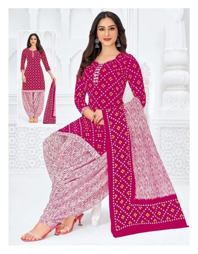 Crepe Floral Punjabi Suits for Women (Pink, Pink)