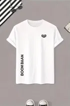 Polyester Printed Round Neck T-shirt for Men, White 