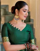 Silk Woven Design Saree for Women, Bottle Green 