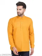 Cotton Blend Solid Short Kurta for Men 