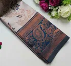 Dola Silk Zari Woven Saree for Women, Beige & Blue 