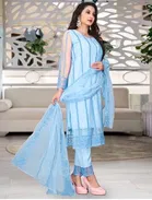 Net Solid Kurta Set with Dupatta for Women 