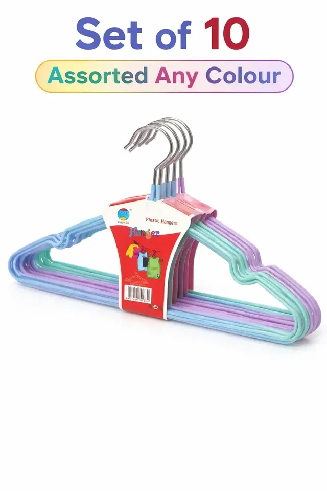 Steel Metal Cloth Hanger Set of 10 (Assorted Any Colour)