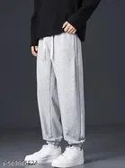 Cotton Blend Solid Trackpant for Men, Grey 