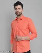 Cotton Blend Solid Shirts for Men, Orange 