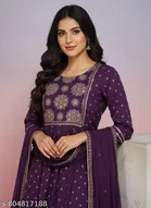 Embroidered Art Silk Gown Kurta Set for Women 