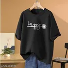 Cotton Blend Printed T-shirt for Women, Black 