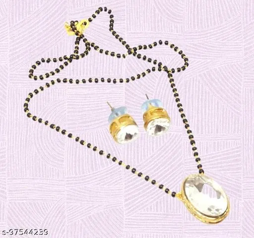Alloy Mangalsutra With Earring for Women, White