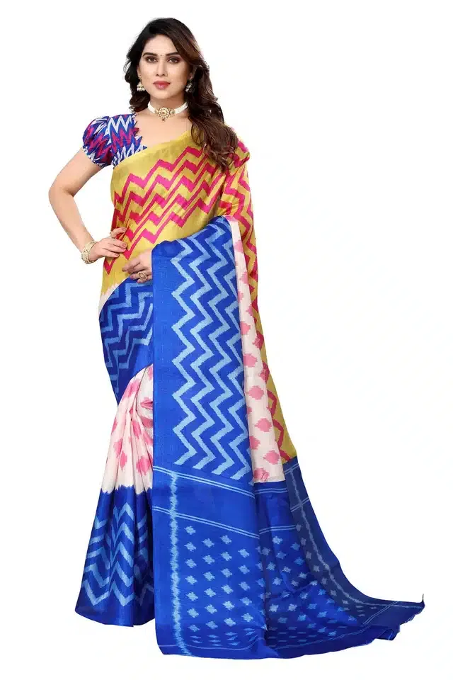 Art Silk Printed Saree for Women (Blue, 6 m)