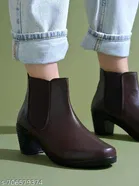 Shoetopia Synthetic Block Heeled Boots Brown IND-4