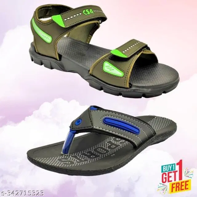 Sandal with Flipflop for Men (Multicolor, 9) (Pack of 2)