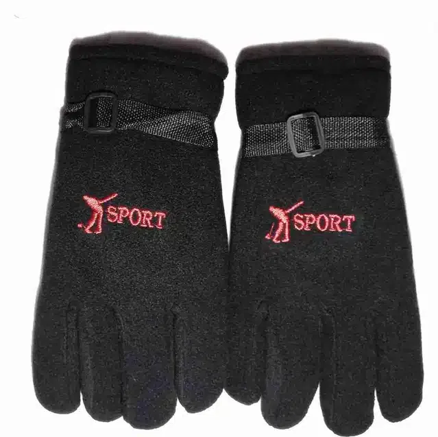 Fleece Winter Gloves for Men (Black, Set of 1)