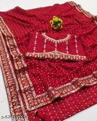 Chiffon Embellished Saree For Women, Red