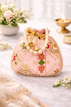 Handcrafted Embroidered Silk Potli Bag, Multicolour, Pack of 2