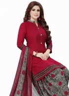 Printed Crepe Unstitched Suit Fabric for Women, Red 