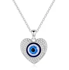 Women's Silver Evil Eye Pendant Necklace Set 