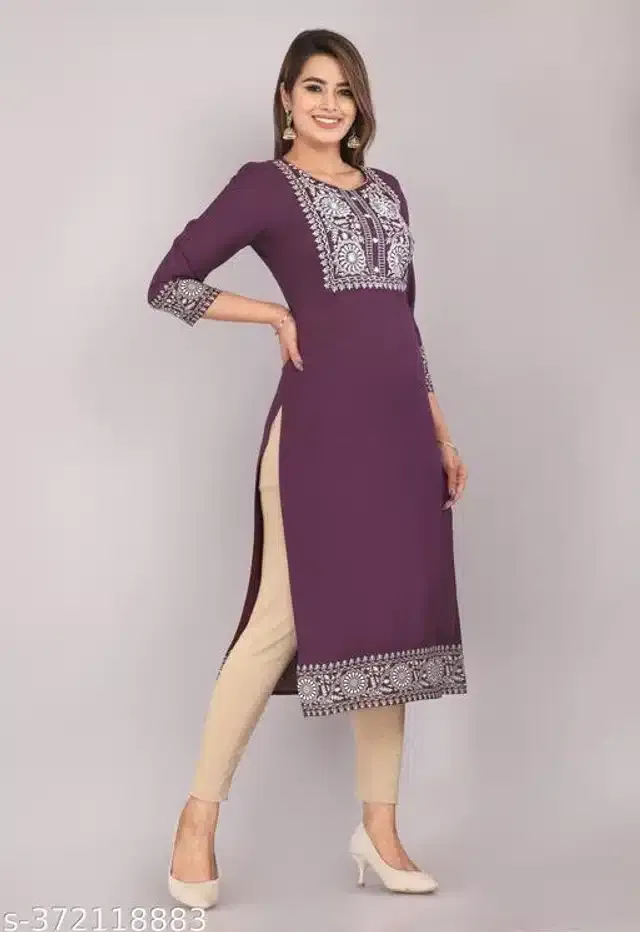 Rayon Embroidered Kurti for Women (Purple, XXXL)