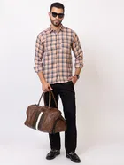 Cotton Blend Checkered Shirt for Men, Peach 
