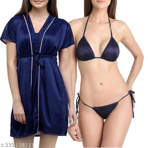 Satin Solid Babydoll for Women, Navy Blue (XXL)