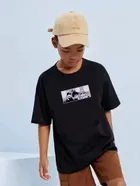 Round Neck Printed T-Shirt for Boys (Black, 6-7 Years)