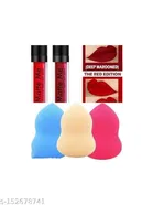 2 Pcs Liquid Lipstick with 3 Pcs Makeup Blender 