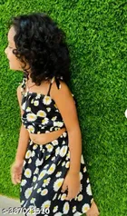 Rayon Printed Clothing Set for Girls, Black, Pack of 1 