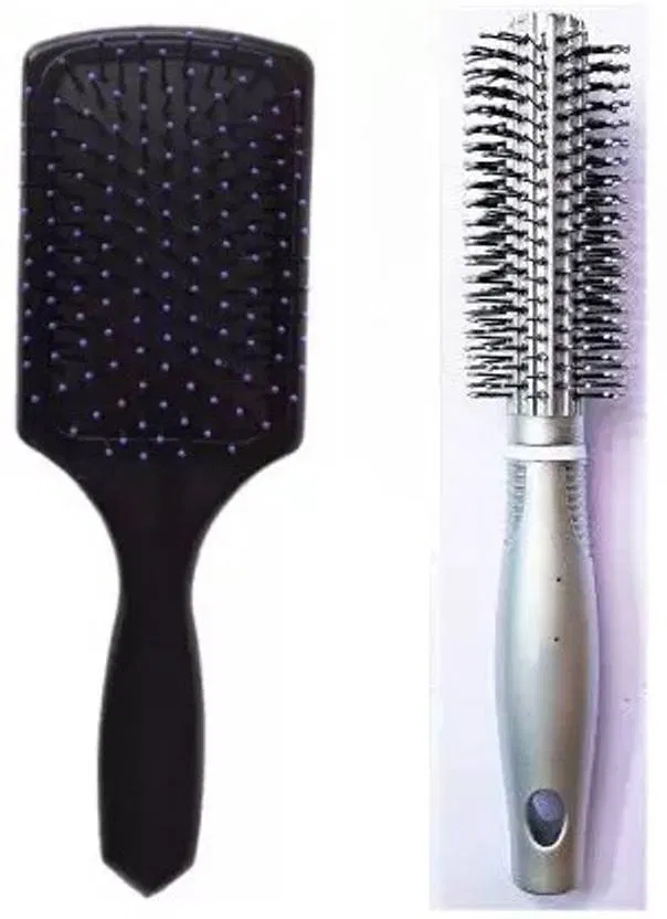 Hair Styling Combo â€“ Flat Comb With Roller Round Comb, Pack Of 2, Color May Vary