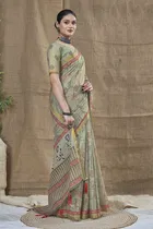 Silk Woven Design Saree for Women, Olive 
