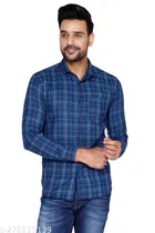 Cotton Blend Checkred Shirt for Men, Blue 