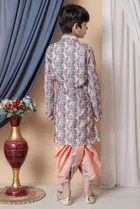 Dupion Silk Printed Kurta with Dhoti for Boys, Multicolor 