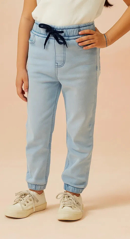 Jogger fit Jeans for Girls (Blue, 14-16 Years)