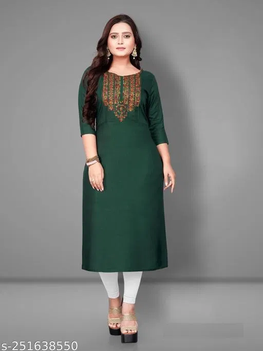 Embroidered Rayon Kurti for Women (Green, XXXL)