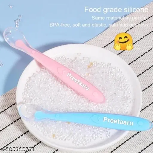 Preetaaru (Pack Of 2) Baby Soft Silicone Feeding Spoon For Kids