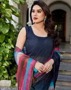 Chanderi Cotton Printed Saree for Women, Navy Blue 