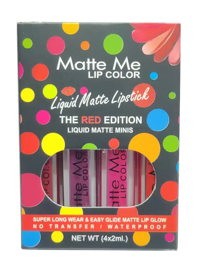Liquid Matte Lipsticks (Red, Pack of 4)