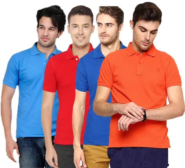 Polo Solid Pack of 4 T-shirts for Men (Multicolor, XXL)